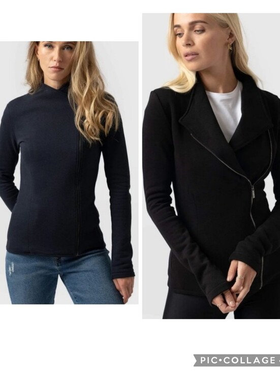 Saint + Sofia Jackets & Blazers - Saint + Sofia Organic Cotton Asymmetric Zip Knit Moto Biker Jacket Size 6 Black
